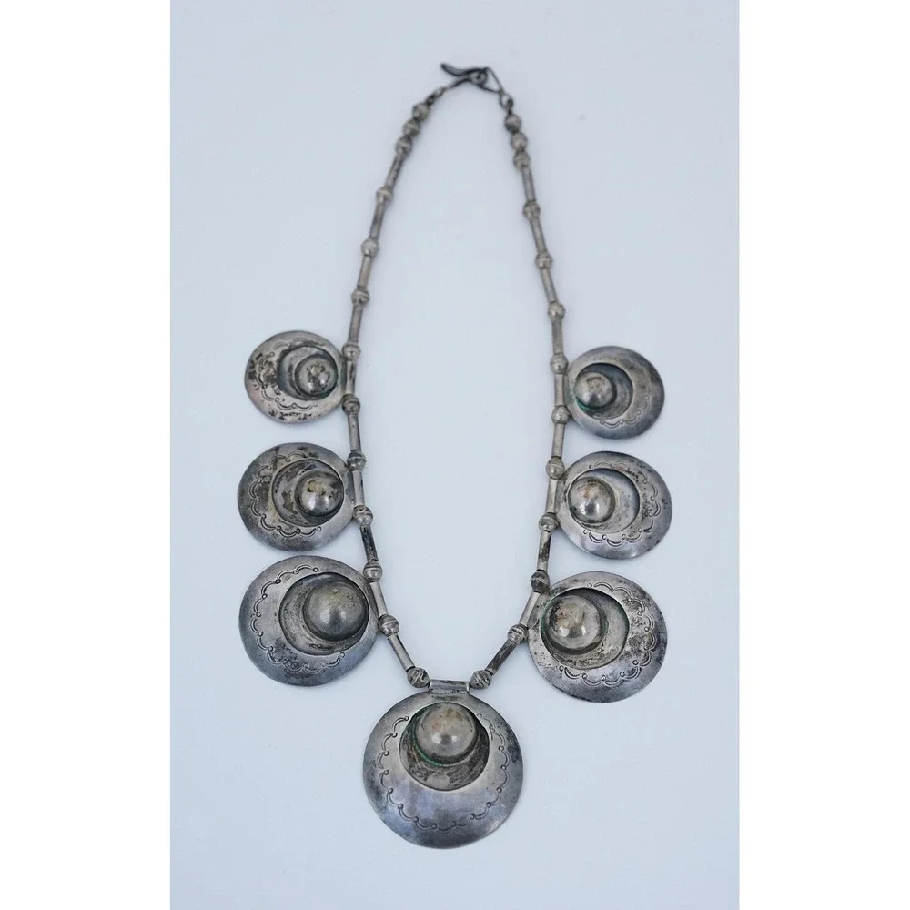 Old Pawn Navajo Native American Indian‎ Sterling Silver Squash Blossom Necklace - Picture 7 of 8